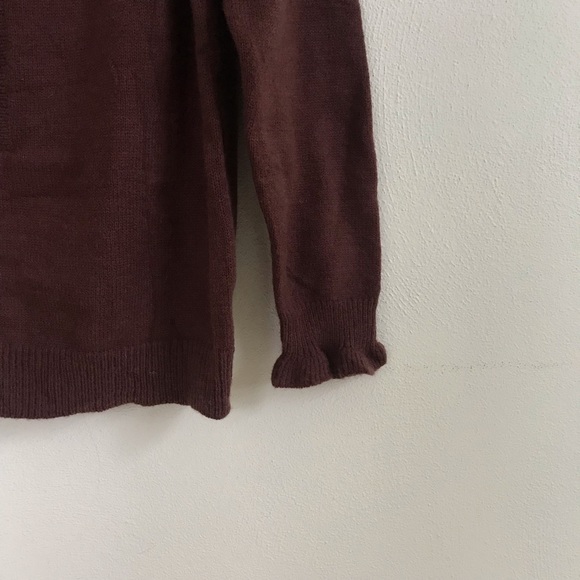 Womens Chocolate Brown Knit Sweater Ruffle Medium - Picture 4 of 7